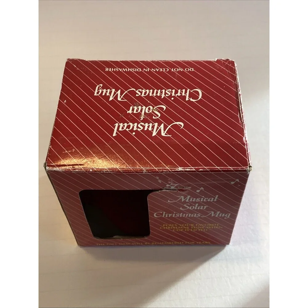 Vintage Christmas Solar Activated Coffee Cup Mug Musical Large Bell Graphic Box